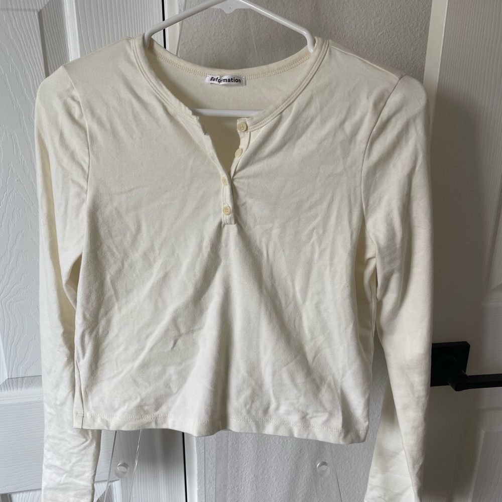 Reformation Long sleeve Henley Cream Top